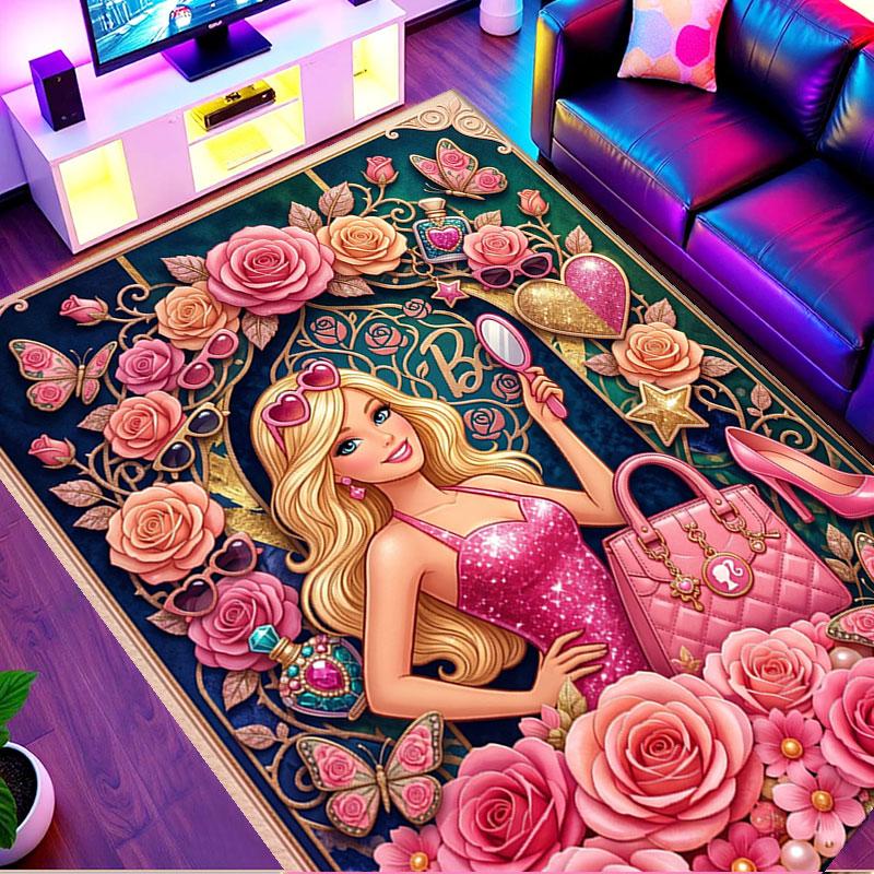 Barbie Print Rug, Washable Floor Carpet, For Entryway Dorm Laundry Room Office Study, Home Decor Birthday Christmas Gift