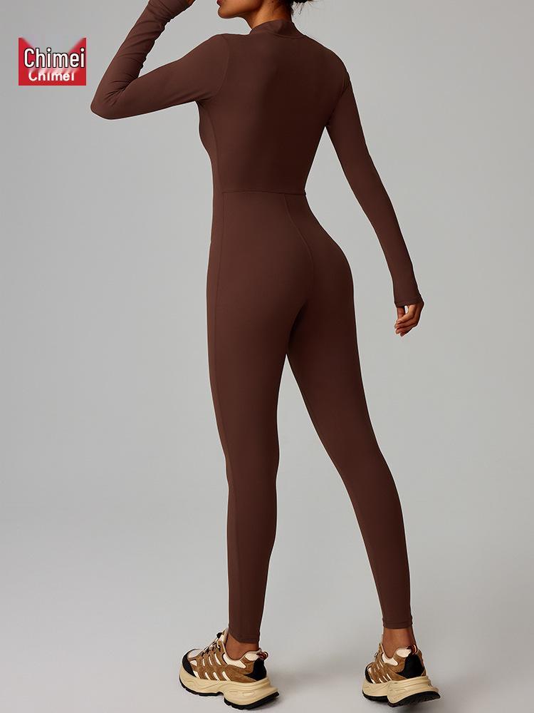 Zipper Style Nude Feel Long Sleeve Yoga & Running Bodysuit - High Intensity, Tight Fit #8306