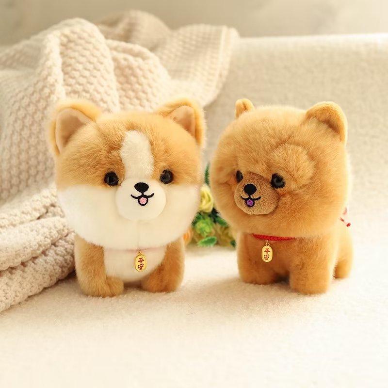 Realistic Plush Dog Toy Soft Stuffed Husky Corgi Chow Chow Akita Puppy Doll Cuddly Lovely Gift for Kids