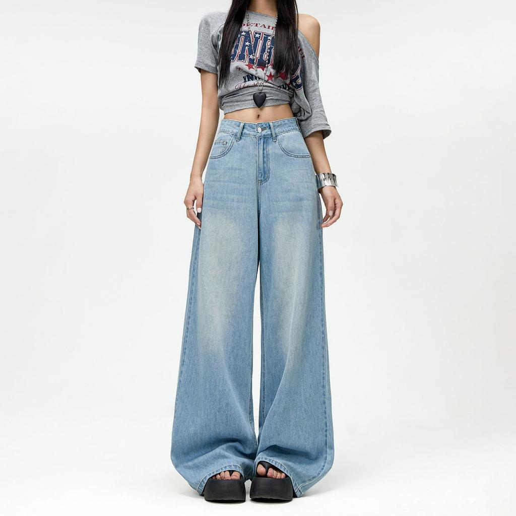 Spring Summer Lyocell Tencel Cotton Thin Drape Relaxed Pocket Floor Wide Leg Denim Pants For Ladies Casual Pants Oversize Denim Trousers