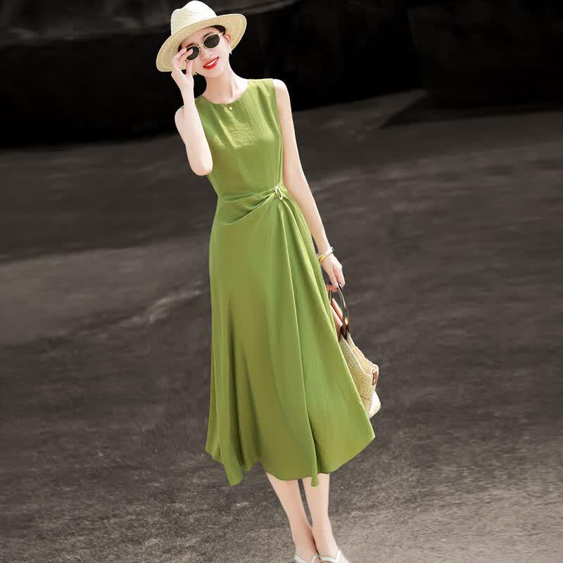 Lanseer Women s Elegant Lyocell A-Line Midi Dress M