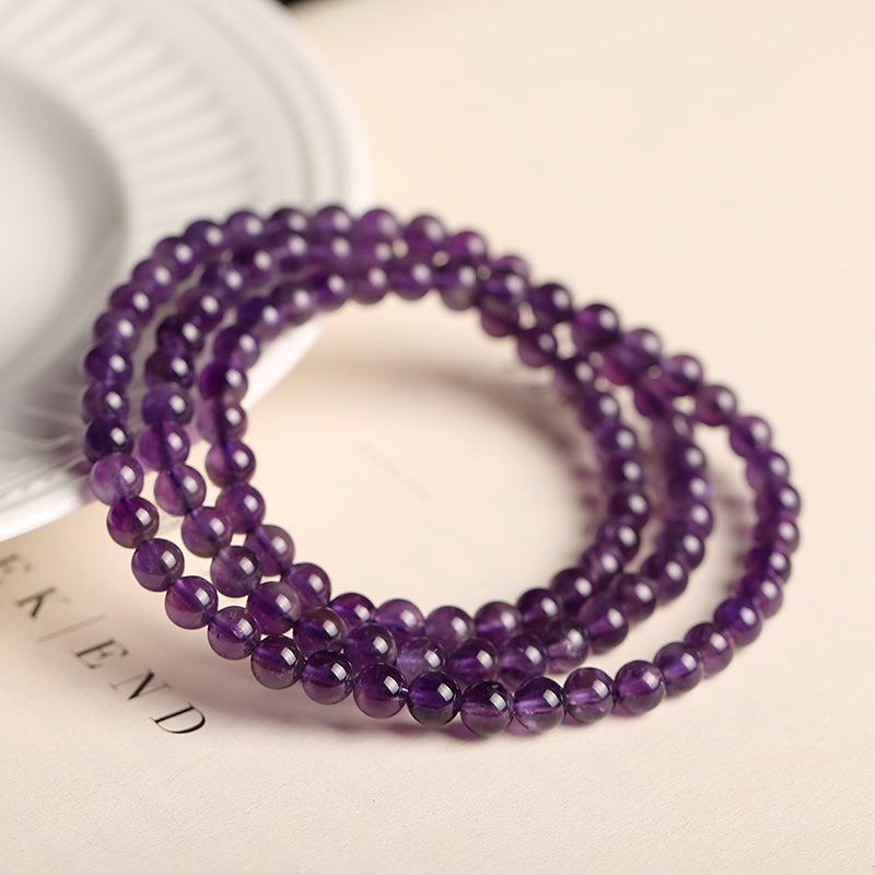 Premium Uruguay Amethyst Triple-Wrap Stacking Bracelet | Long Boho-Chic Meditation Prayer Beads Spiritual Tranquility Gift