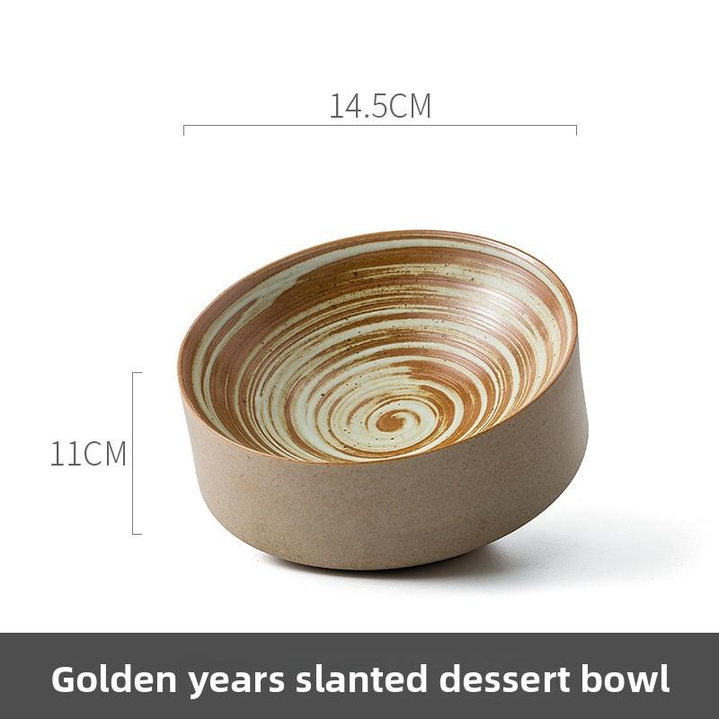 

Rustic Pottery Slanted Bowl for Ice Tea Snacks Single Serving Abalone Display Dish Retro Style