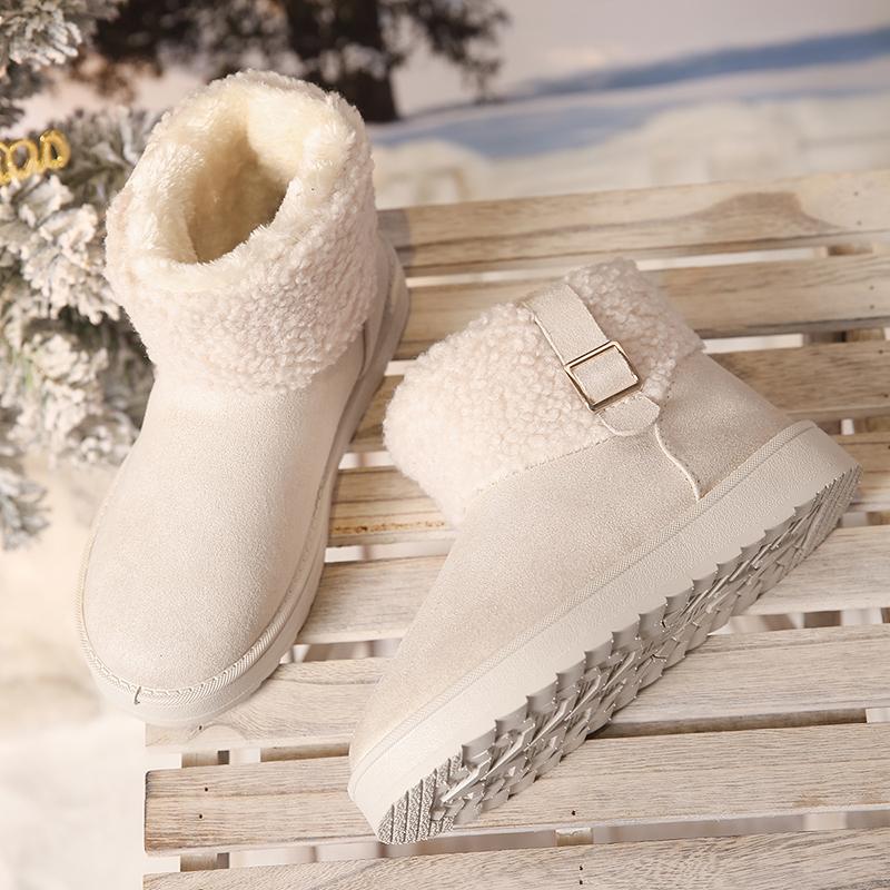 Fashion Buckle Decor Women's Platform Snow Boots 2025 Winter Non Slip Warm Plush Ankle Boots Women Comfort Slip On Cotton Shoes Woman