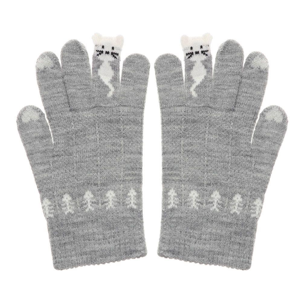 Keep Finger Warm Elastic Soft Cute Knitted Gloves Touch Screen Mittens Full Finger Thicken Warm серый