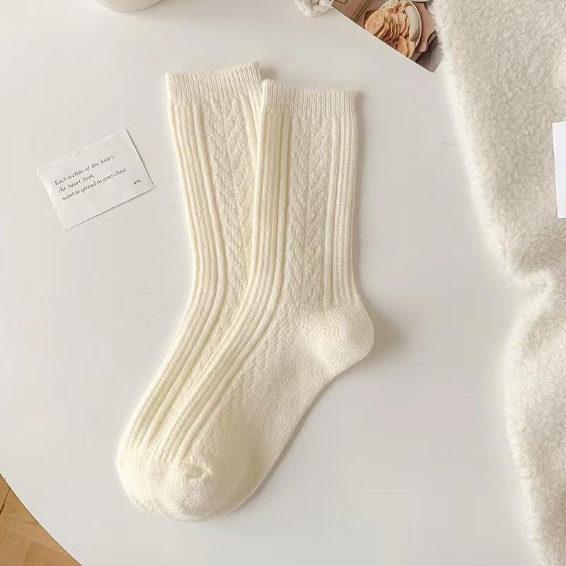 Lot New Cashmere Wool Socks Women's Winter Thicken Warm Black White Pack Set Thermal Japanese Fashion Solid Color
