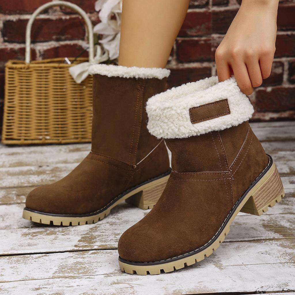 Winter New Medium Boots Lamb Wool Cotton Shoes Plush Thickened Women