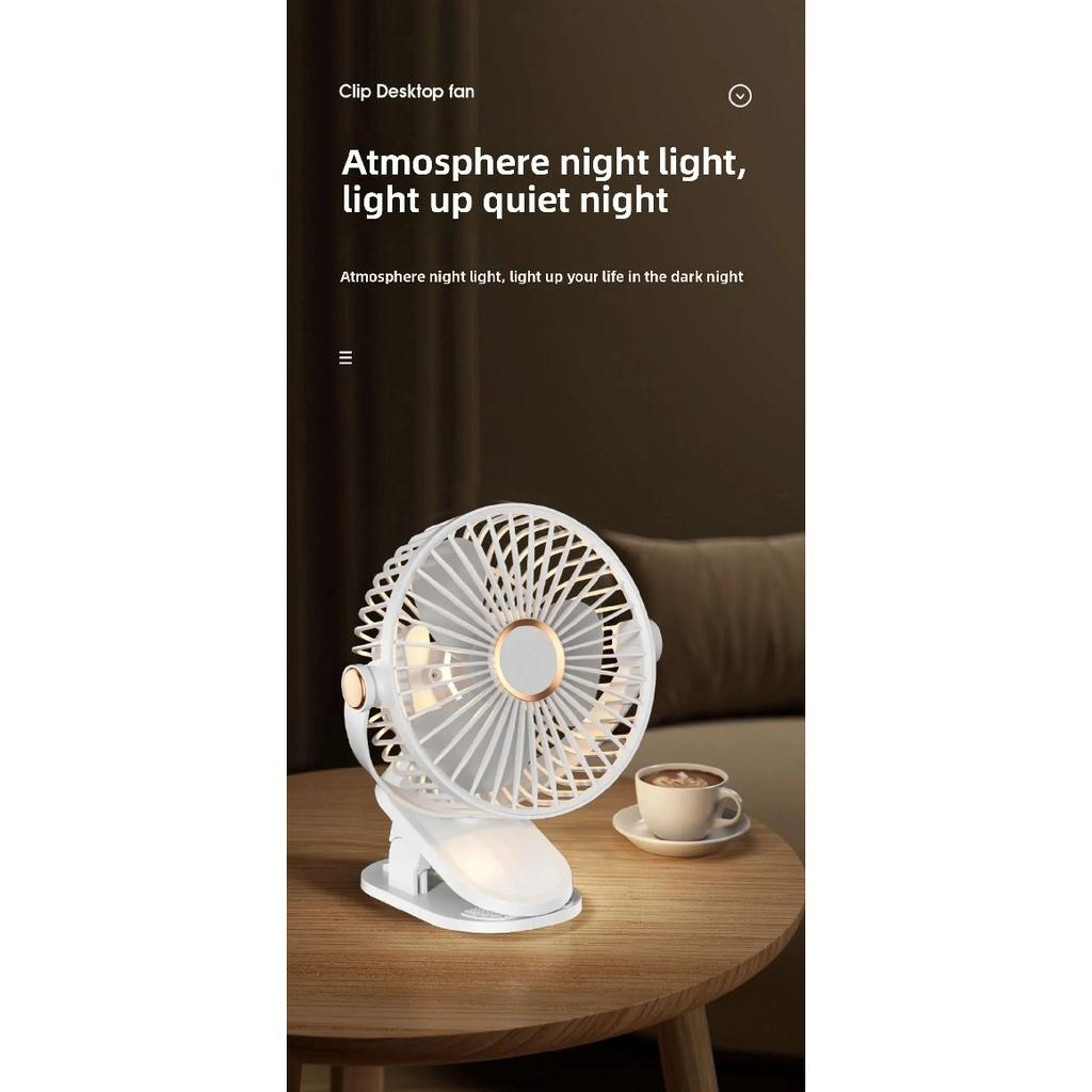 Night Light Fan Portable Mini Desktop Clip On Hanging TYPE-C Charging 18650 Battery Life Fan Cooling Fan Table Handheld Electric
