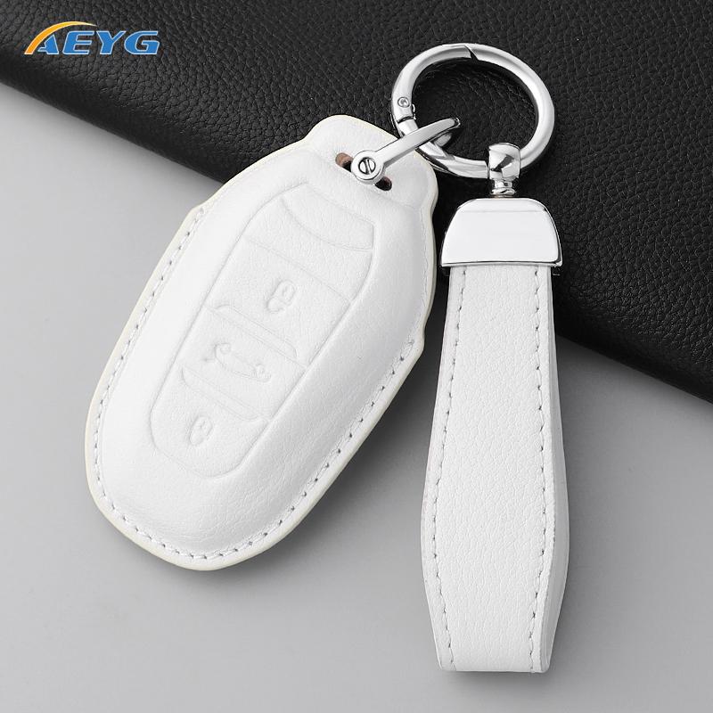 Leather Car Key Case Cover Shell For Peugeot 308 408 508 2008 3008 4008 5008 For Citroen C4 C6 C3-Xr Keychain Accessories