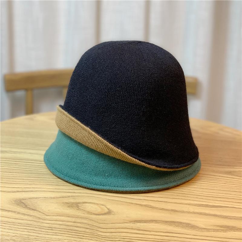 Simple Double-layer Knitted Fisherman's Hat for Children To Keep Warm In Autumn and Winter, Double-sided Bucket Hat, Solid-color Wool Basin Hat
