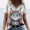 T-Shirts Women's Fashion T-Shirt Cat Print Casual Comfort Short Sleeve Crew Neck Pullover Clothing