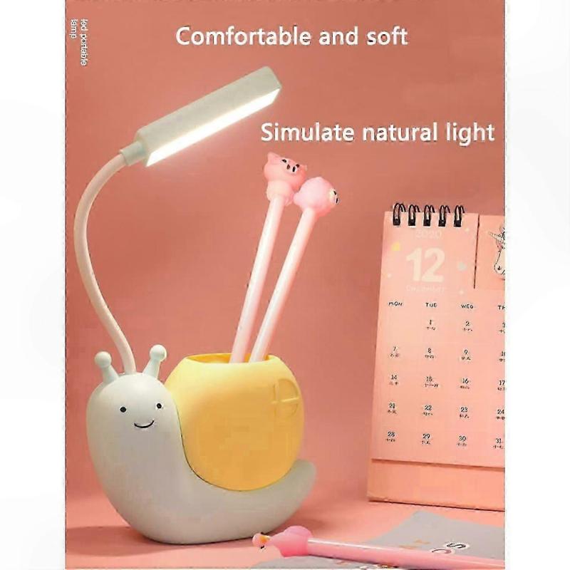 Adorable Children's Lamp with Pen Holder, LED Desk Light Suitable for Kids, Snail-Shaped USB Rechargeable Learning Lamp with Eye Protection
