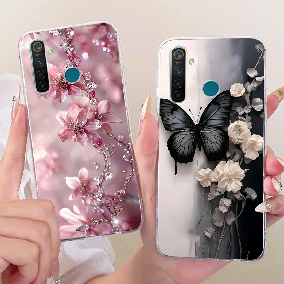 For Realme 5 5i 5S Realme5 Pro Luxury Bow Flowers Painted Cover Soft Silicone Phone Case For Realme 5 Pro 5i 5S Back Cover Coque