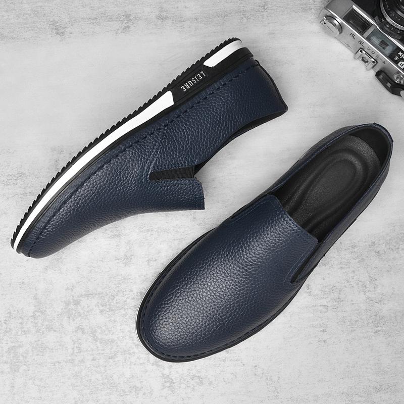 Non-Slip Comfy Loafers Mens Casual Genuine Leather Shoes Male Slip On Flats Fashion Trendy Moccasins Versatile Driving Footwear