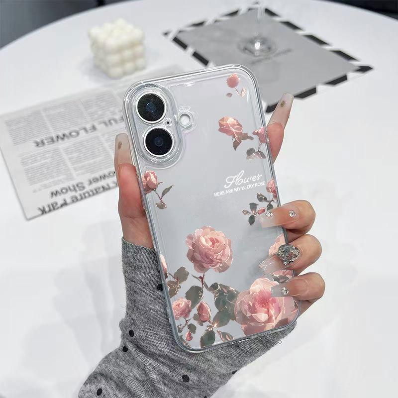 

Pink Rose iPhone 17/16 Pro/15/14 Pro Max/13 Transparent Phone Case for Girls iPhone 17 Pro Max
