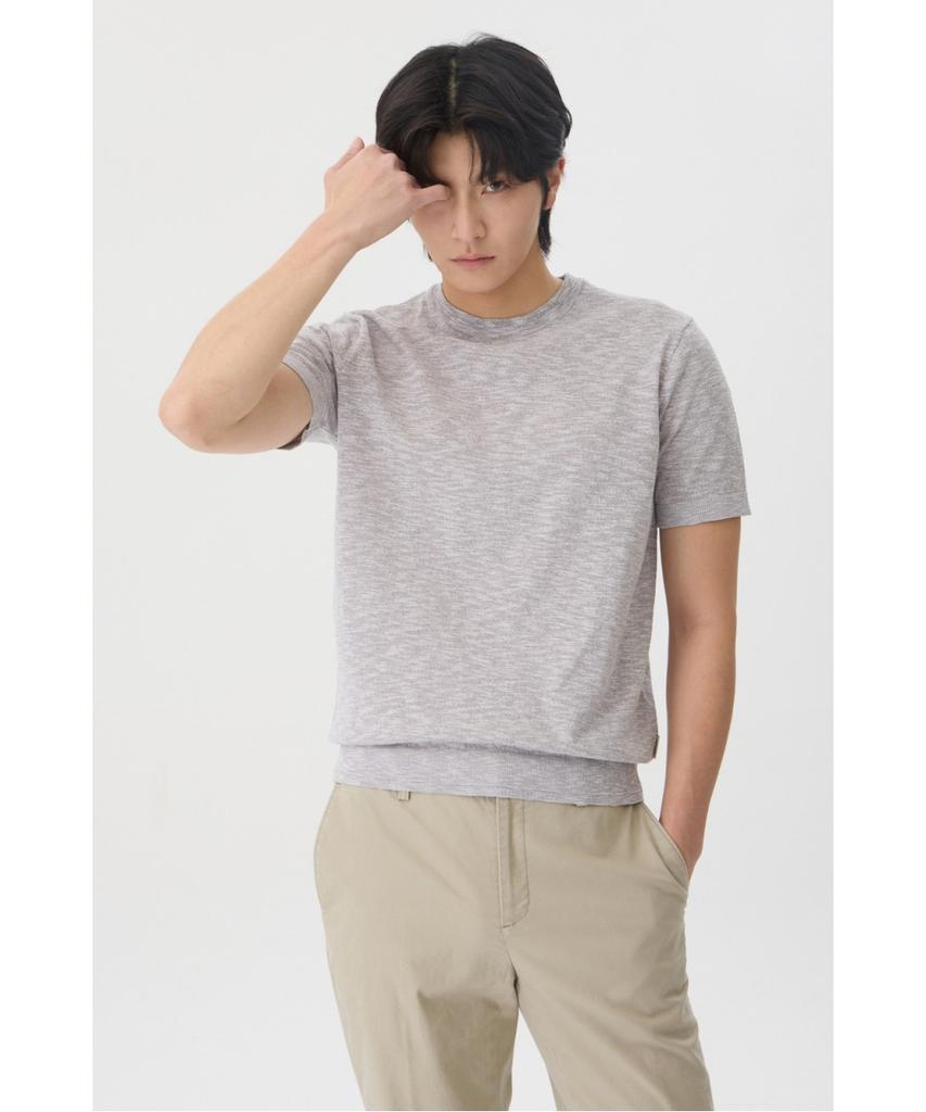 BRENTWOOD [Selection] Washable Two-Tone Slub Round Neck Sweater Brwam26851Gyx