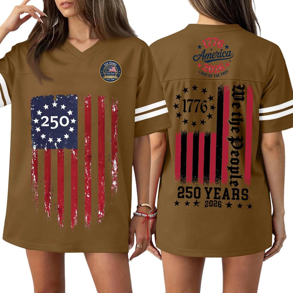 Women's Casual Fashion V-Neck Sports Independence Day Print Short Sleeve Sports T-Shirt Top