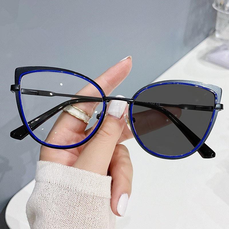 Photochromic Anti Blue Light Glasses Cat Eye Eyewear Women Vintage Blue Light Resistant Eyeglasses Frame Chameleon Spectacles