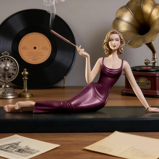 Soporte para Varillas de Incienso Figura Femenina Quemador de Incienso Vintage Estatua Femenina Acostada Adorno de Decoración de Mesa para Hogar Oficina Dormitorio