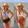Split Bikini Swimsuit Women Tight Sexy Lace High Waist Print