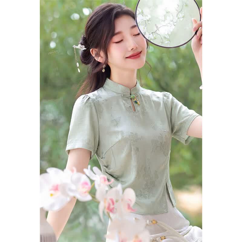 Elegant Asymmetric New Chinese Style Women s Blouse XL
