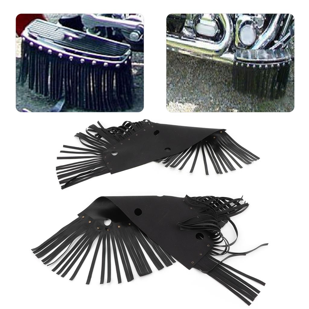 2Pcs Motorcycle Floorboard Fringe PU Leather Cover Universal Foot Pedal Tassel Black