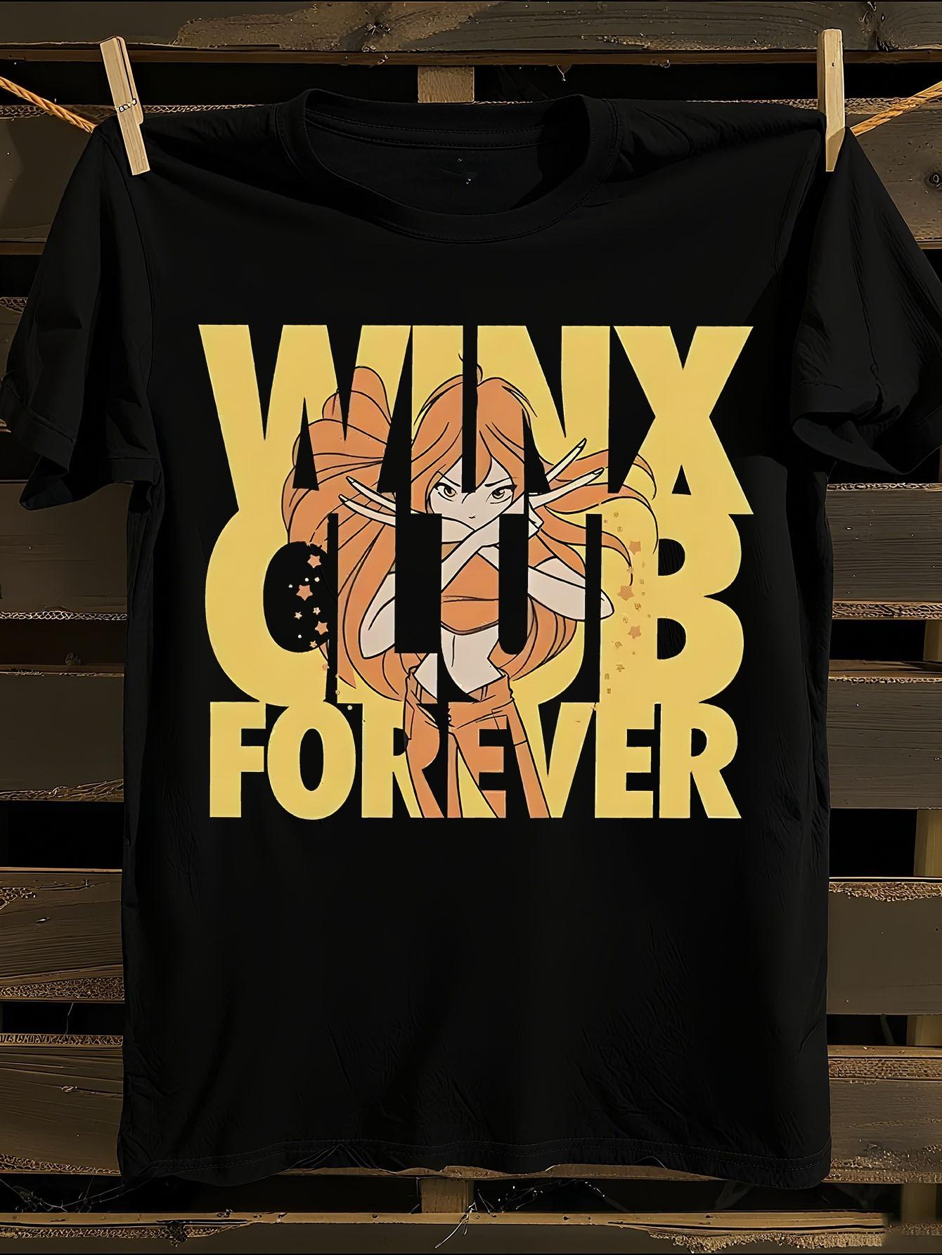 Winx Club Forever Graphic T-Shirt Mens Tshirt Womens Tshirts with Letters Print Short Sleeves T-Shirt Casual Street Tee Shirt Top XL