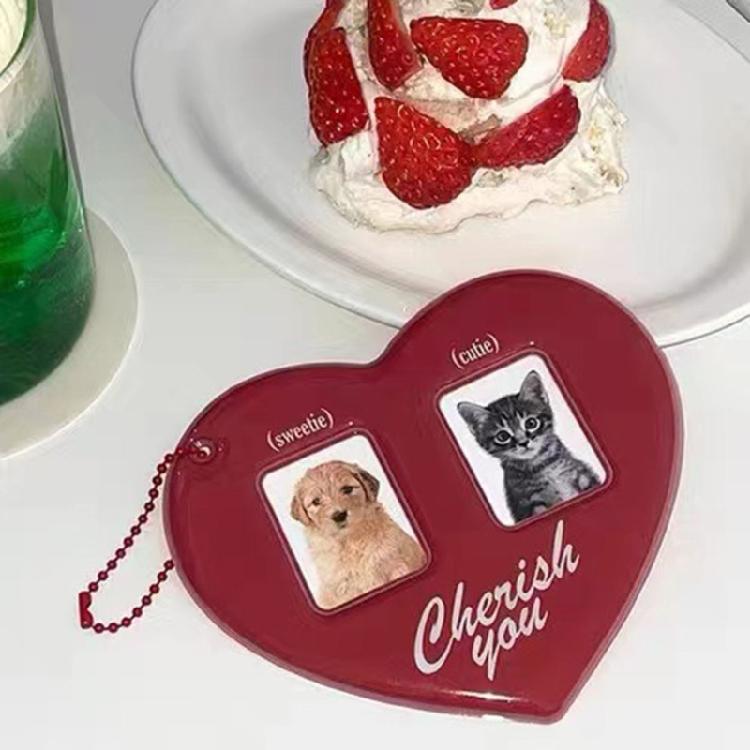 Acrylic Photo Frame Keychain Red Heart Photo Sleeve Backpack Pendant Decoration