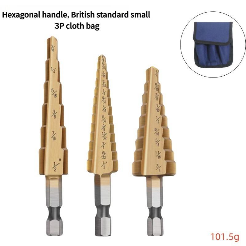 3PC Step Drill Bit Set - Metric & Imperial Sizes, Hex Shank Cone Cutter for Thin Metal & Plastic, 3 Sizes Titanium Coated