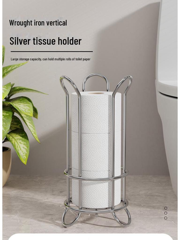Silver Vertical Paper Towel Holder - Punch-Free Desktop Kitchen Storage Rack