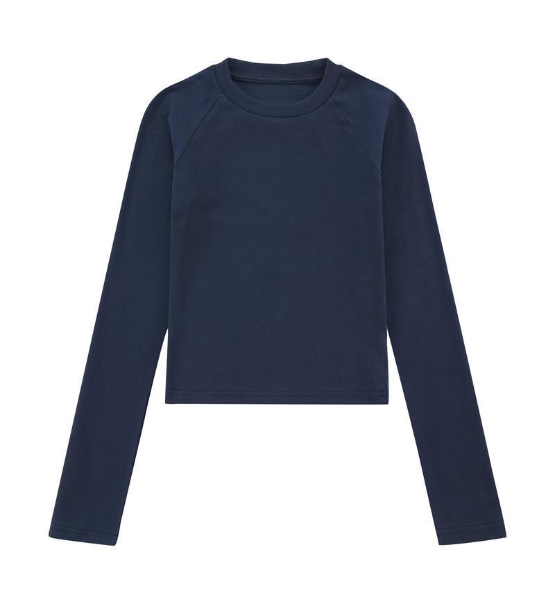 

Женская футболка с длинным рукавом облегающего силуэта в рубчик в корейском стиле на раннюю осень 2024 года с рукавами реглан Large темно-синий