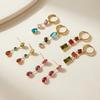 Elegant Multicolor Geometric Zircon Drop Earrings For Women Gold Plated Stainless Steel Earrings Fashion Jewelry Gift