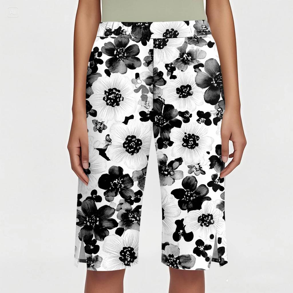 Dámské potištěné kalhoty Módní kapsa Elastický pas Ležérní šortky