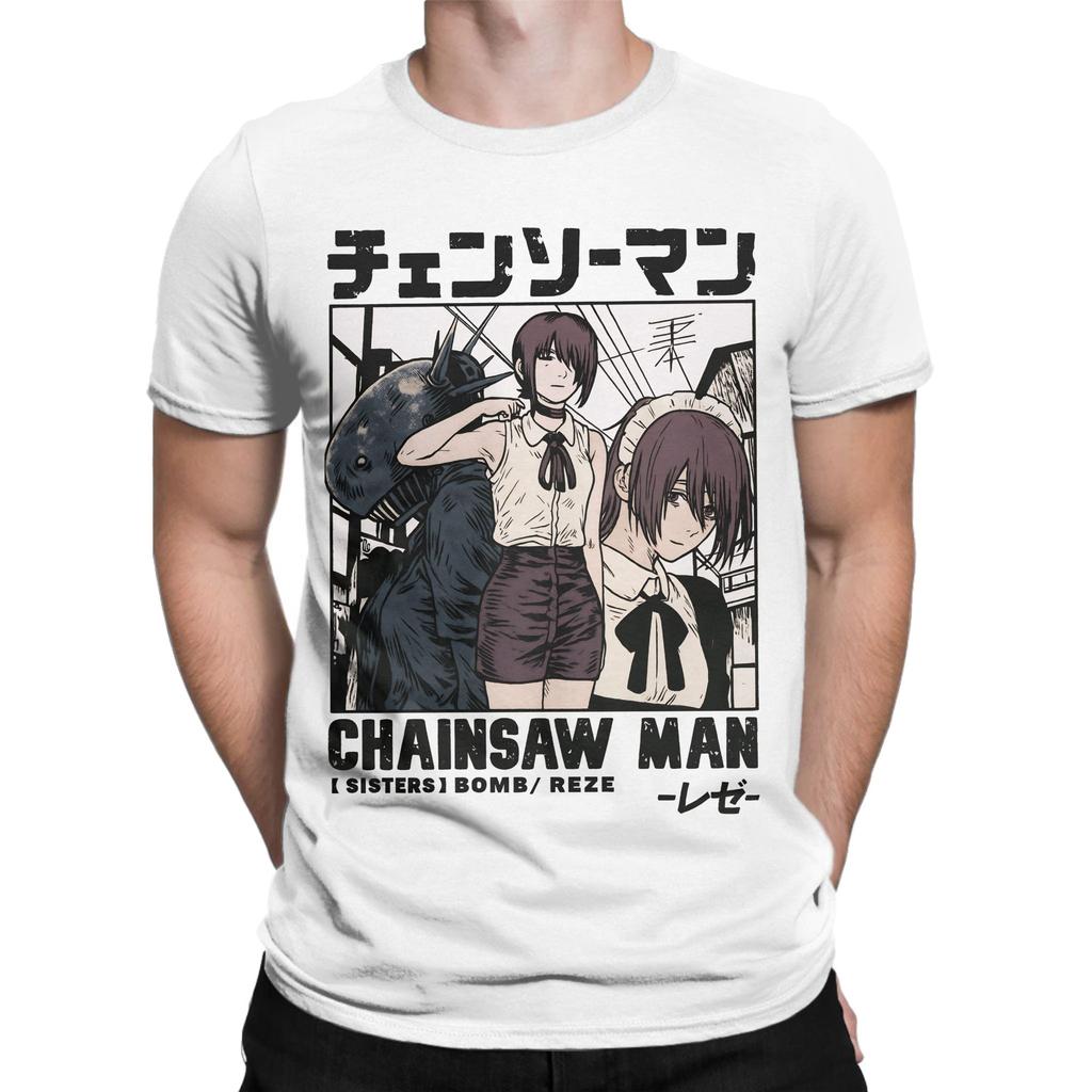 Makima Reze Anime Bomben Teufel T-Shirt Herren Freizeit Reines Baumwoll-T-Shirts Sommer Rundhals Trendiges T-Shirt Übergroße Kleidung