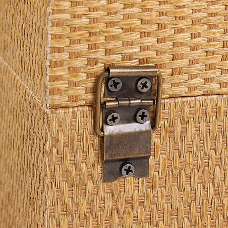 Convenient Travel Storage Box Wicker Pattern Jewelry Presentation Case Multi Functional Wooden Earrings Necklaces Holder