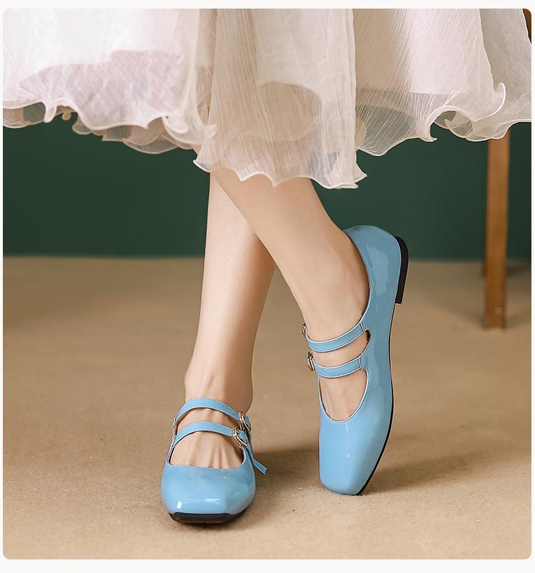 Women's Flat Shoes Square Toe Shallow Mouth One Son Buckle Shoes Soft Casual Single Shoes