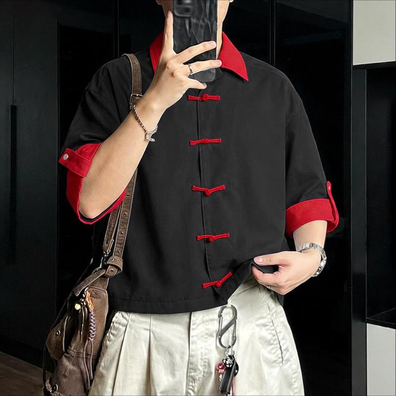 INCERUN Camicie Casual Estive da Uomo con Collo a Rever, Manica Corta, Cuciture, Bottoni, Top