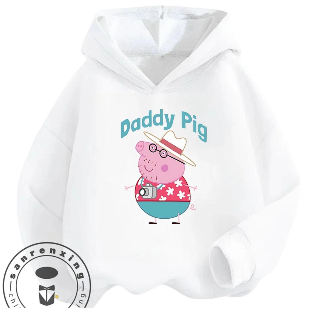 Cute Casual Hoodie Winter Cartoon Print Street Fashion Youth Apparel Peppa Pig Boys Girls