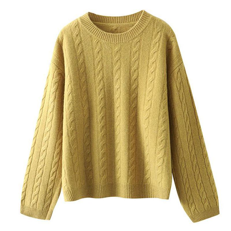 Pullover Female Autumn and Winter Pure Woolen Sweater Women Round Neck Long Sleeve Knitwear Loose and Versatile Pullover Sweater