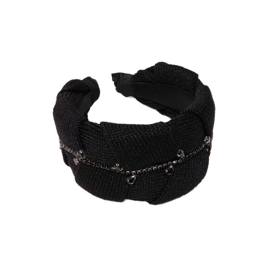 Knitted Fabric Wide Headband Wide Width Rhinestone Headband Stylish Retro Hair Hoop Daily Wear