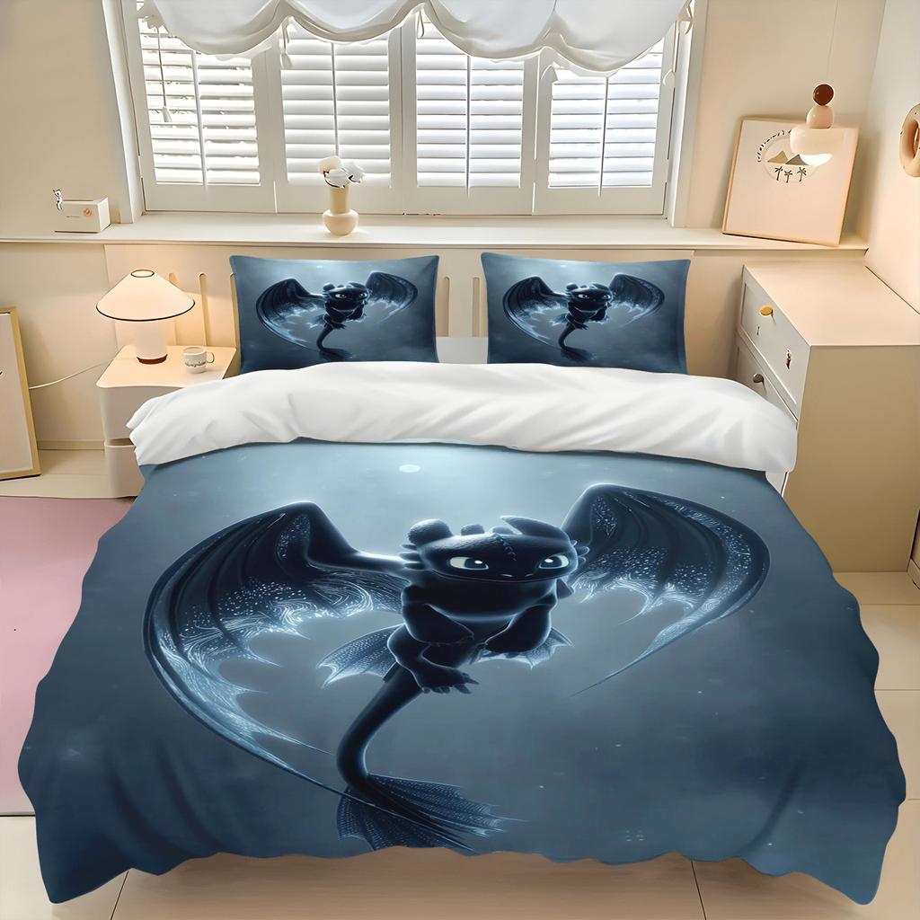 Dragon Cartoon Toothless Quilt Cover Duvet Breathable 2D Cute Printed Bedroom Comforter Warmth Polyester Bedding