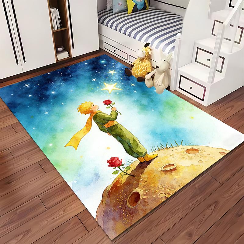 "Little Prince Holding Rose Carpet with Starry Sky Theme Design" Suitable for use as an anti-slip for living room bedroom sofas