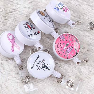 Students Cute Reel Clip Cartoon Medicine Name Card Holder Retractable Badge Reel Nurse Doctor Badge Holder