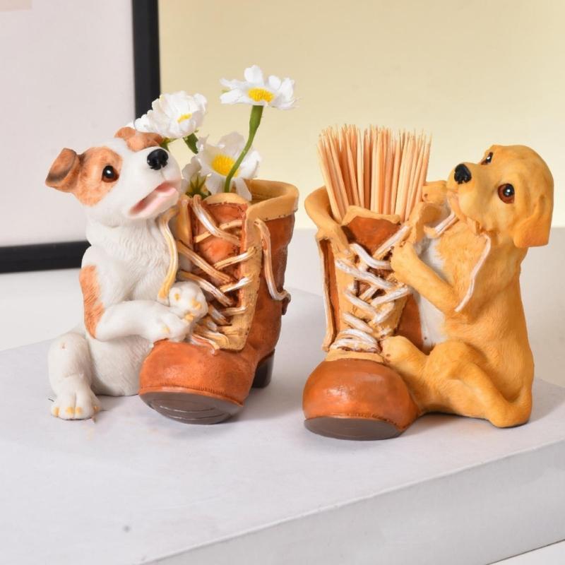Home Accent Dog Boot Figurine with Holder for Desk Shelf Display and Window Side Placement In Small Room Home