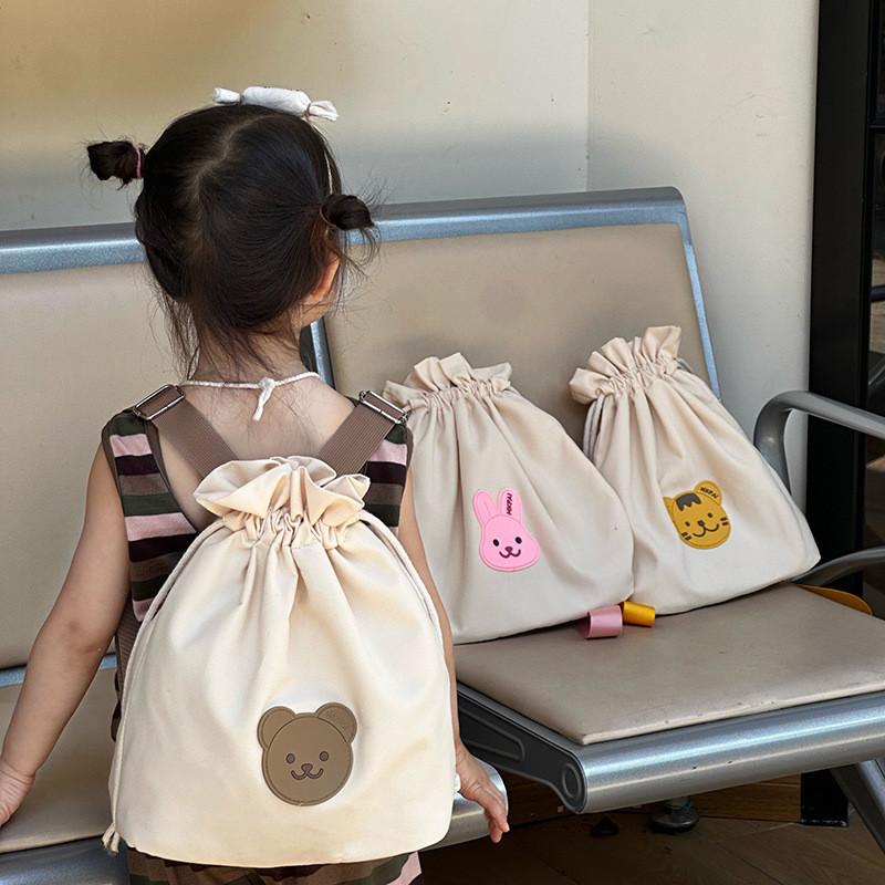 Adorable Unisex Kids Canvas Backpack Featuring Cute Bear Design With Breathable Comfort