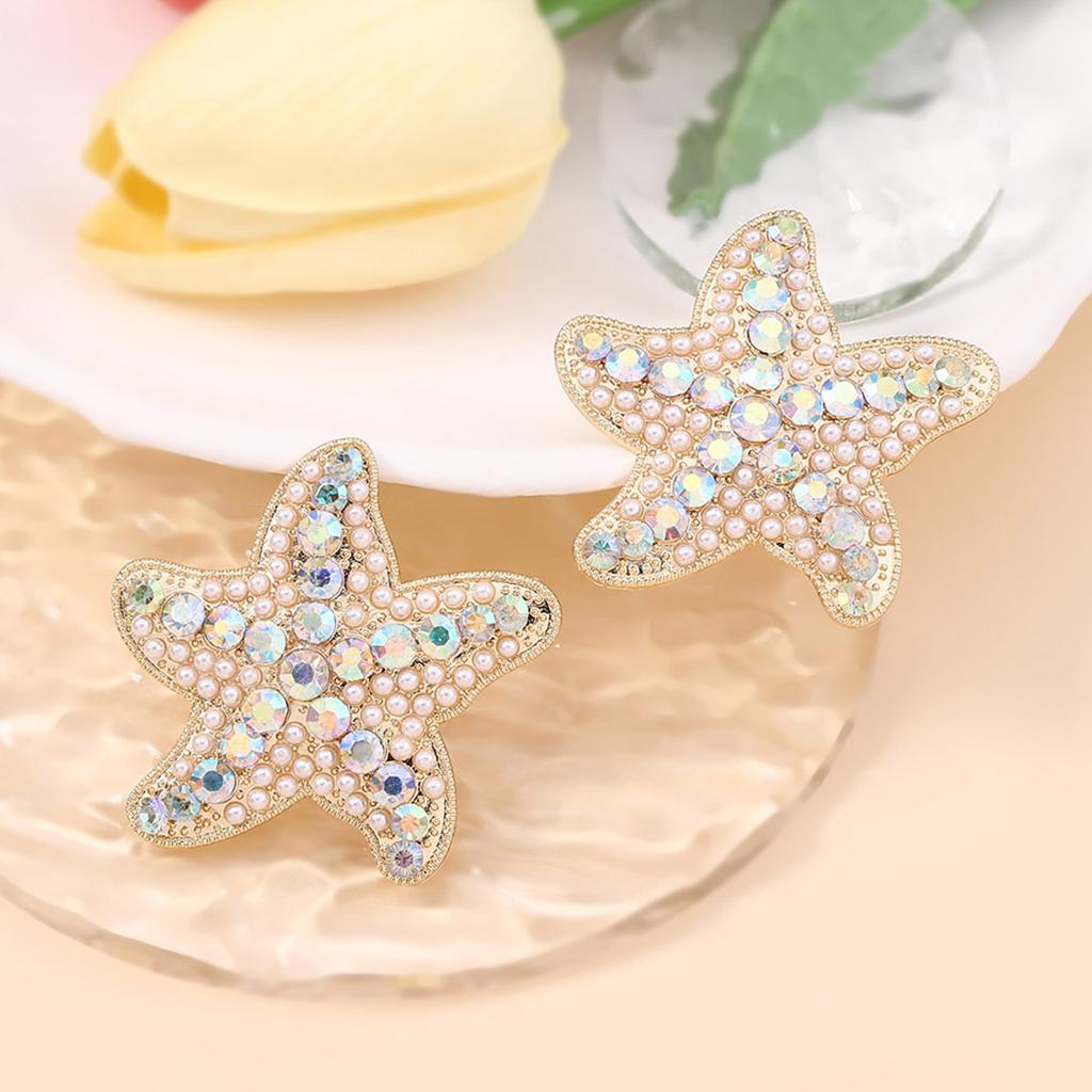 Summer Cool Ocean Wind Creative Personality Diamond Starfish Earrings, Fresh and Cute Trend Sweet Beautiful Woman Earrings