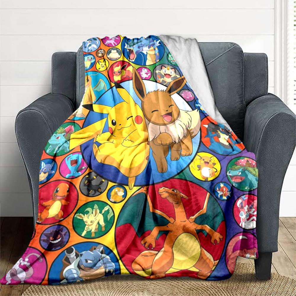 1PC Pikachu, Eevee Blanket Lightweight Flannel Throw Blanket for Sofa, Bed, Travel, Camping, Livingroom, Office, Couch