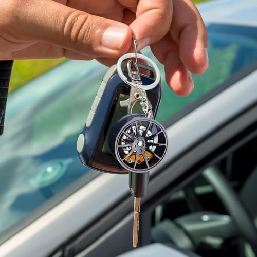 jopiuieo Wheel Hub Car Key Chain | Car Tire Rim Key Chain - Car Wheel Hub Shape Key Chain Yellow