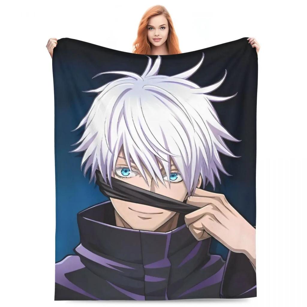 Gojo Satoru Knitted Blanket Anime Jujutsu Kaisen Flannel Throw Blanket Summer Air Conditioning Personalised Soft Warm Bedspreads