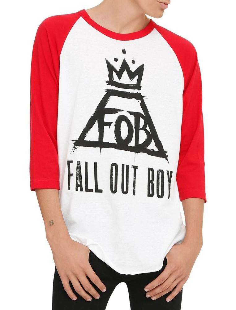 Hot Topic Mens Fall Out Boy FOB Crown Logo Raglan Shirt NWT XS Unisex T-Shirt S